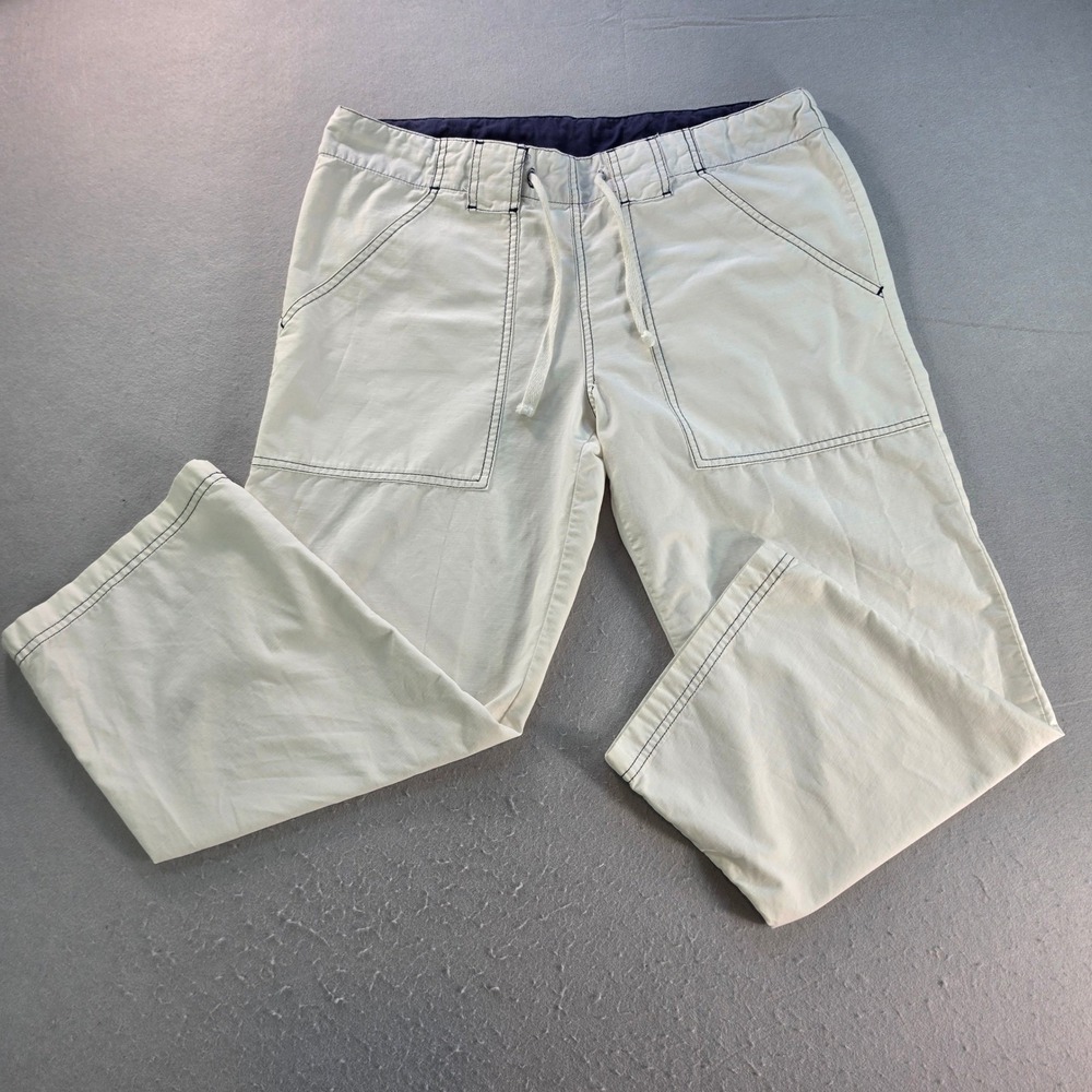 Athleta Womens S White Cropped Utility Pants Drawstring Contrast Stitch Boho